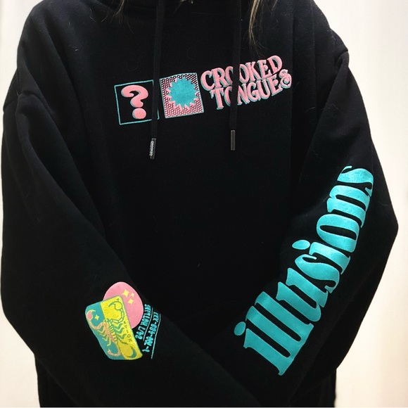 Black, Retro Crooked Tongues Men’s Medium Hoodie - Picture 10 of 16